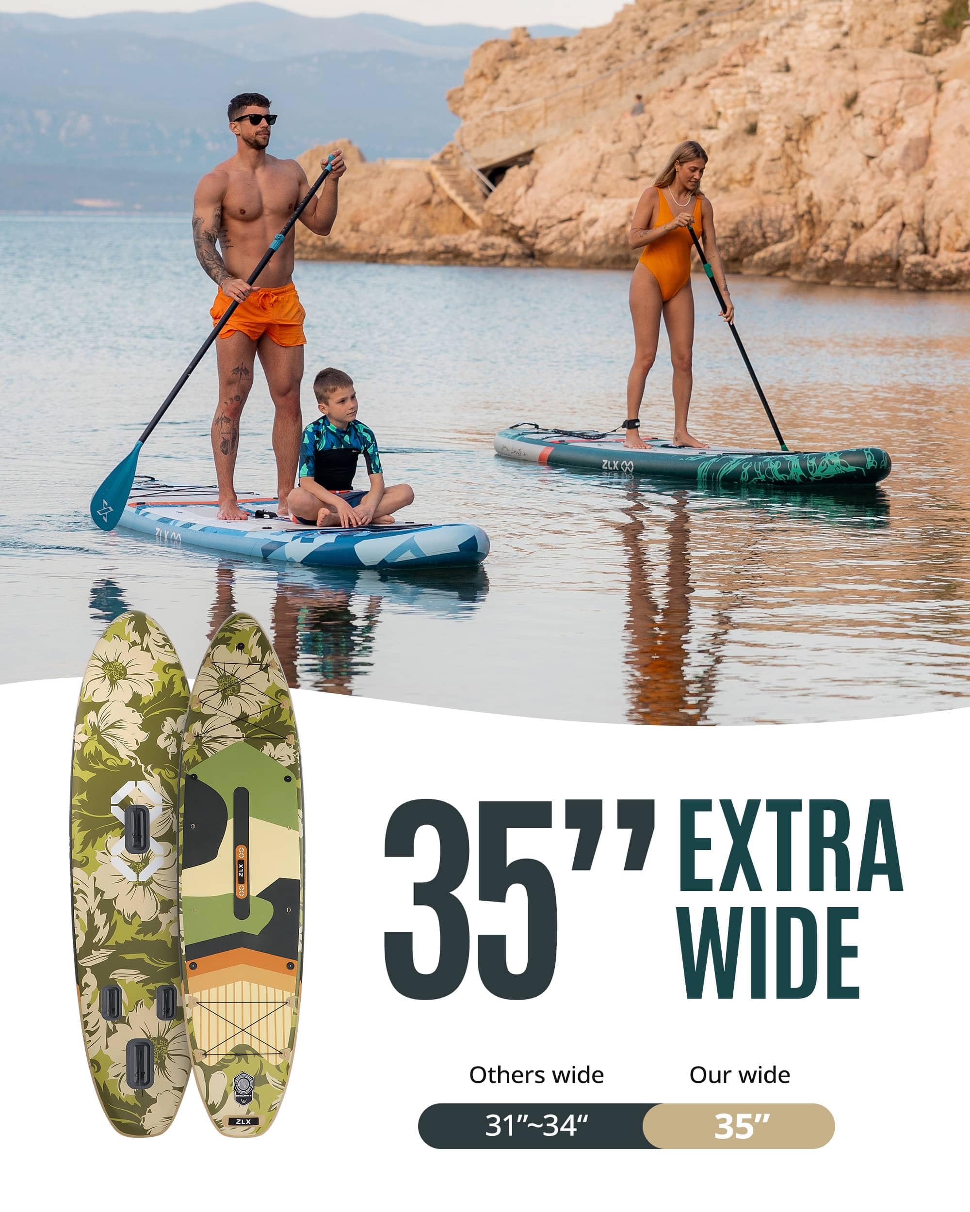 ZLX 350 CM Gonfiabile Stand Up Paddle Board Perfetto per tutti i livelli di abilità, adulti e giovani Ampio design stabile, copertura antiscivolo, pagaia regolabile, guinzaglio di sicurezza e borsa