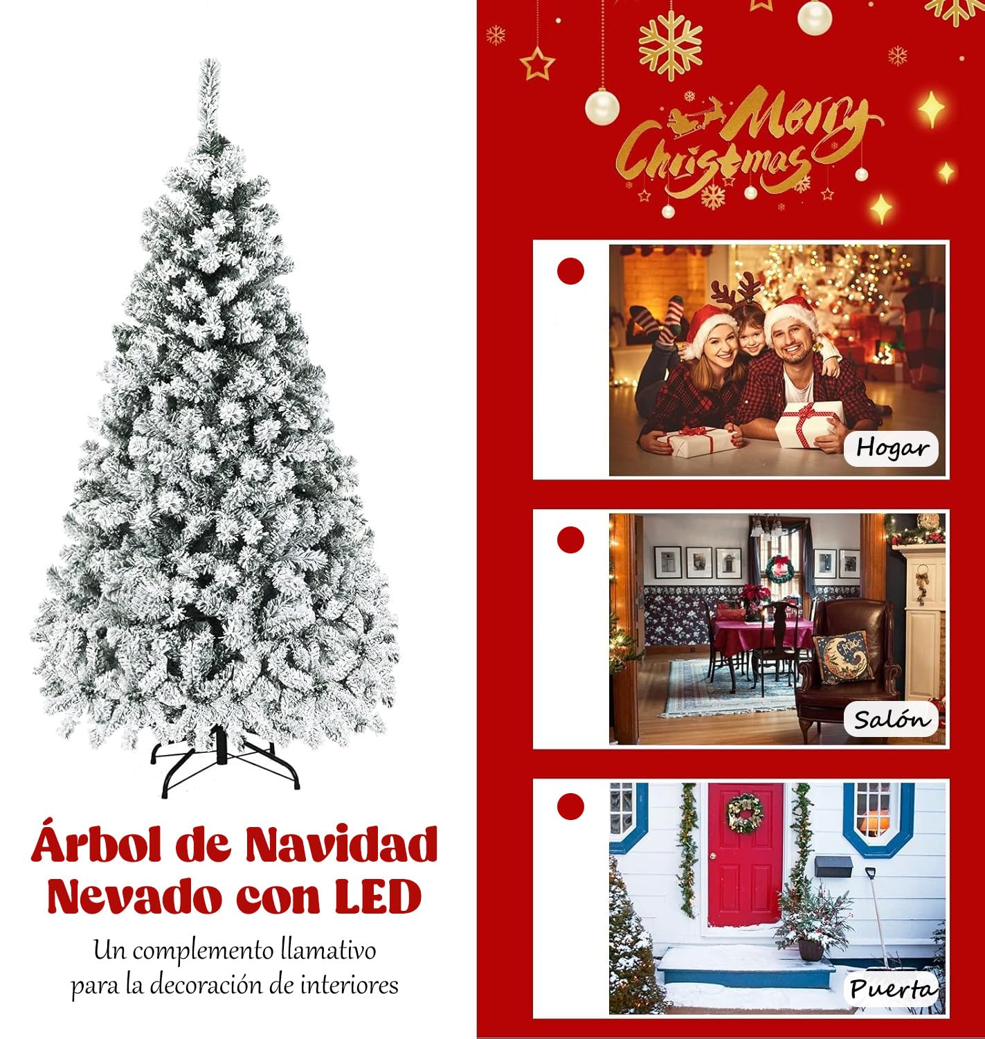 RELAX4LIFE Árbol de Navidad Nevado de PVC Ignífugo con 250/450 Luces LED Cálidas, Árbol de Navidad con Nieve, Base de Metal, Arvore de Natal Automático para Casa/Oficina/Tienda (225cm, 1010 Ramas)