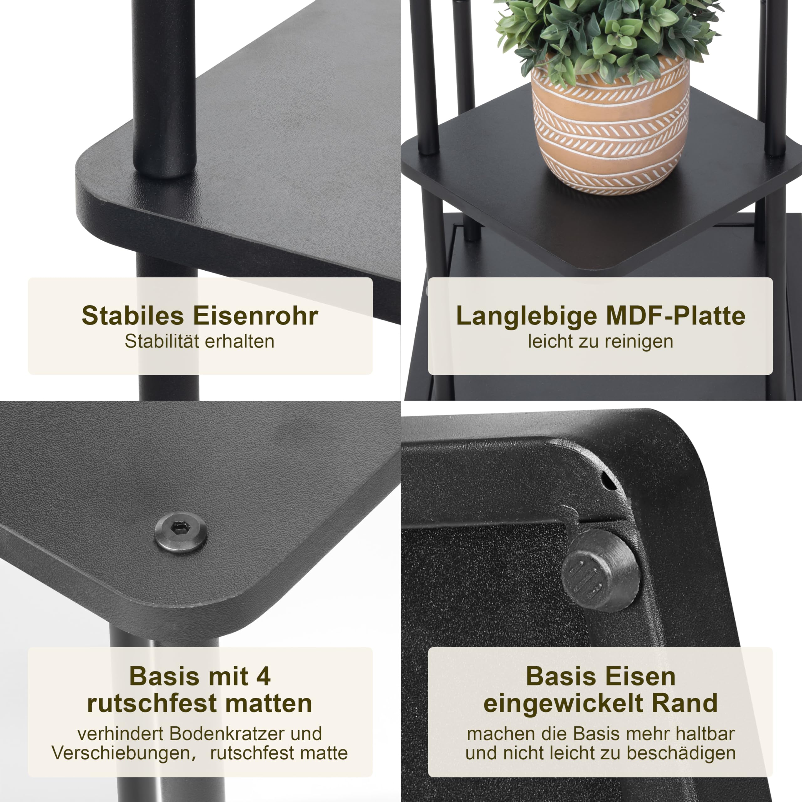 Ribelli 5 Etagen Pflanzenständer, Blumenständer 106 cm, Blumentreppe Blumenregal Pflanzentreppe aus Holz und Metall, Deko für Balkon Garten Wohnzimmer Büro, Schwarz