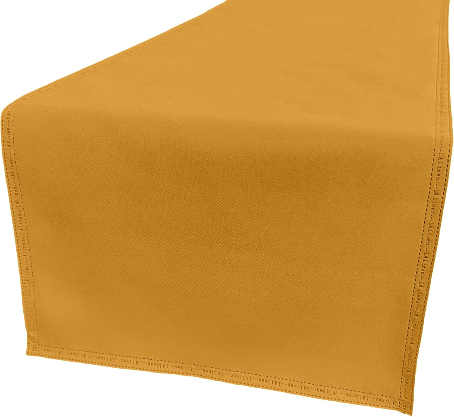 LA Linen Table Runner Faux Raw Silk Fabric Runner, QEB Laser Bonded Edge, Stain and Wrinkle Resistant Luxurious Cloth Table Runner for Dinning, Kitchen, Party, 14 by 108-Inch, Gold
