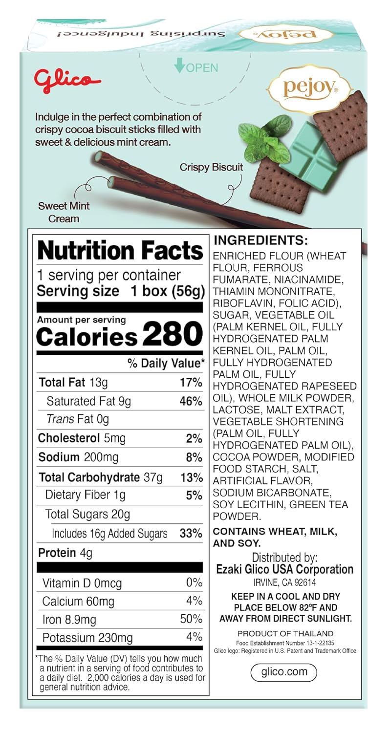 Glico Pejoy Mint Cream Filled Cocoa Biscuit Sticks, 1.98 oz (Pack of 10)