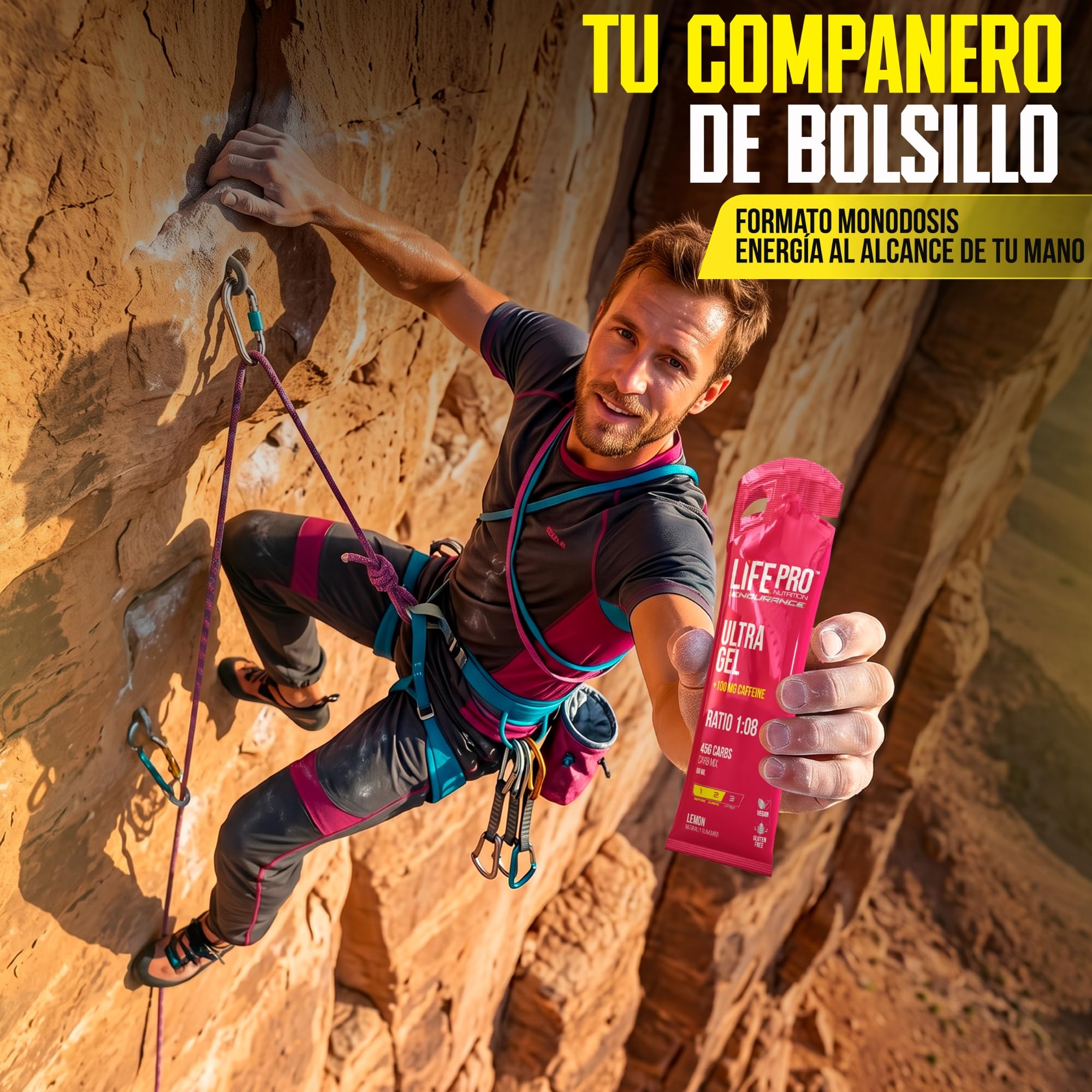 Life Pro Endurance Ultra Gel 1:08 12X60Ml - Gel energetico + caffeina per atleti di resistenza, corridori, ciclisti e triatleti con carboidrati ed elettroliti a rapido assorbimento - Limone