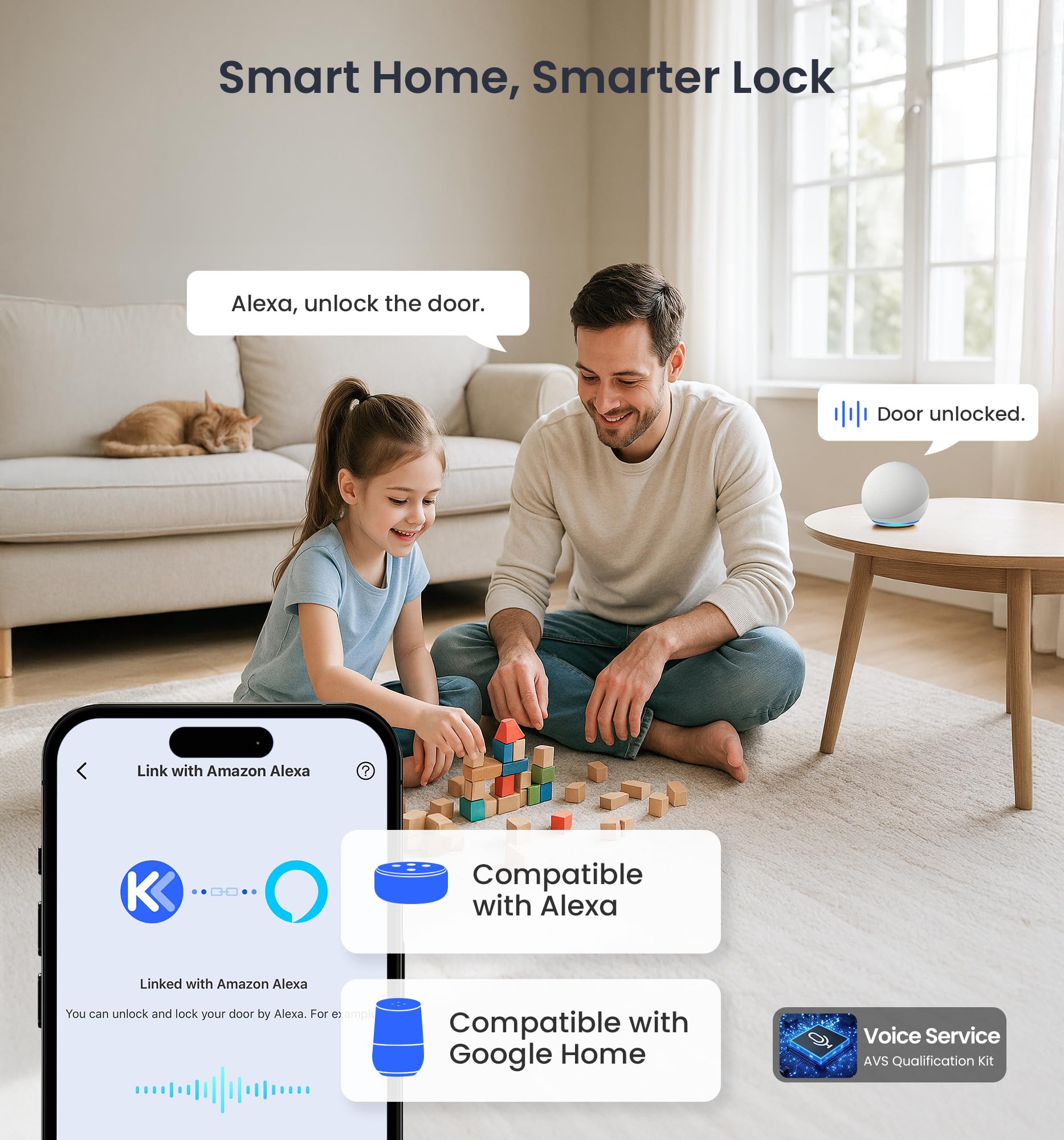 Veise VE029 WiFi Smart Lever Lock, Fingerprint Keyless Entry Door Lock with Handle, Built-in WiFi, Remote App Control, Electronic Digital Knob for Front Door and Bedroom, IP65 Waterproof, Matte Black