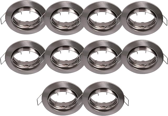 LIGHTEU, 10x Flush-Mounted Spotlight Aluminium Frame, recessed GU10, MR16 (GU5.3) Fitting, Tilt Function, Ceiling Downlight Fitting, Holder (Socket) not Included, Nickel Finish