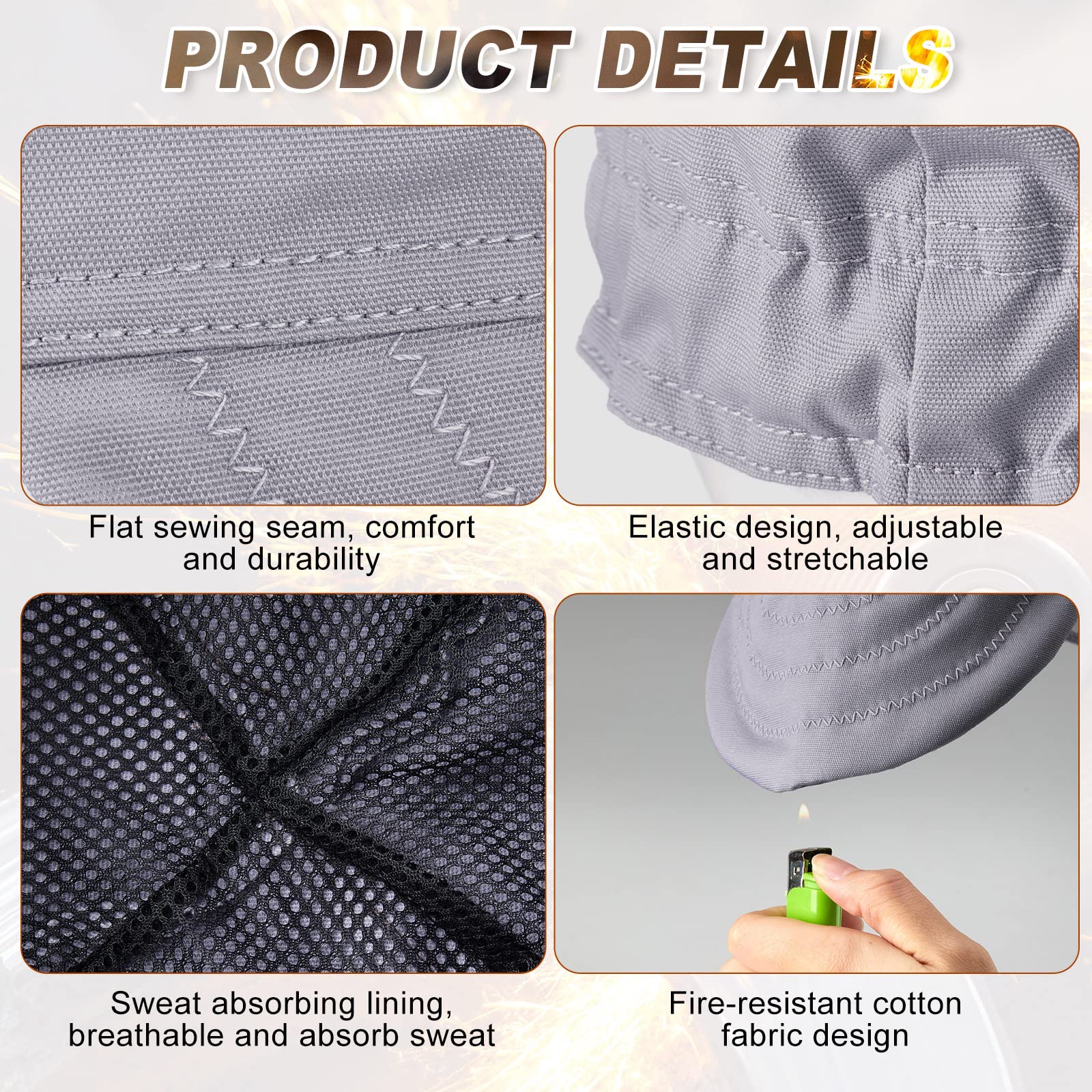 Lot de 2 bonnets de soudage courts et souples réversibles en coton résistant aux flammes pour homme et femme