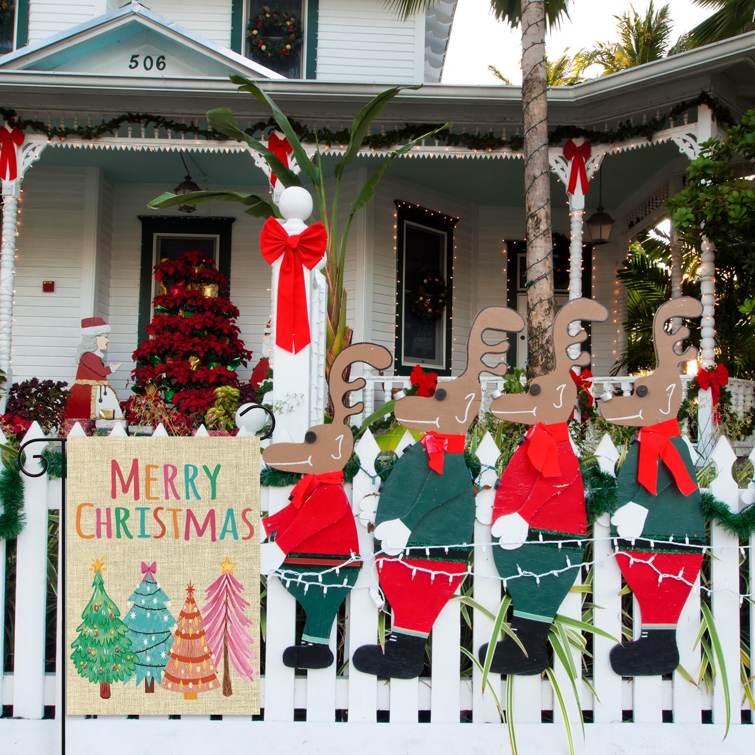 WATINC Merry Christmas Garden Flag - 12 x 18 Inch Colorful Double Sided Christmas Tree Decor for Outside, Pastel Winter Holiday Festive Welcome Sign Yard Outdoor Decorative for Lawn Party Supplies - Image 5