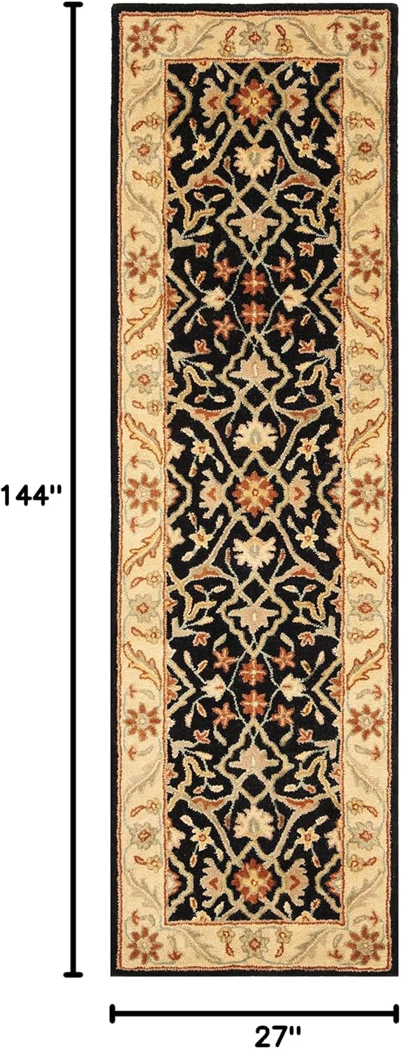 SAFAVIEH Antiquity Collection Runner Rug - 2'3" x 12', Black, Handmade Traditional Oriental Wool, Ideal for High Traffic Areas in Living Room, Bedroom (AT14B)