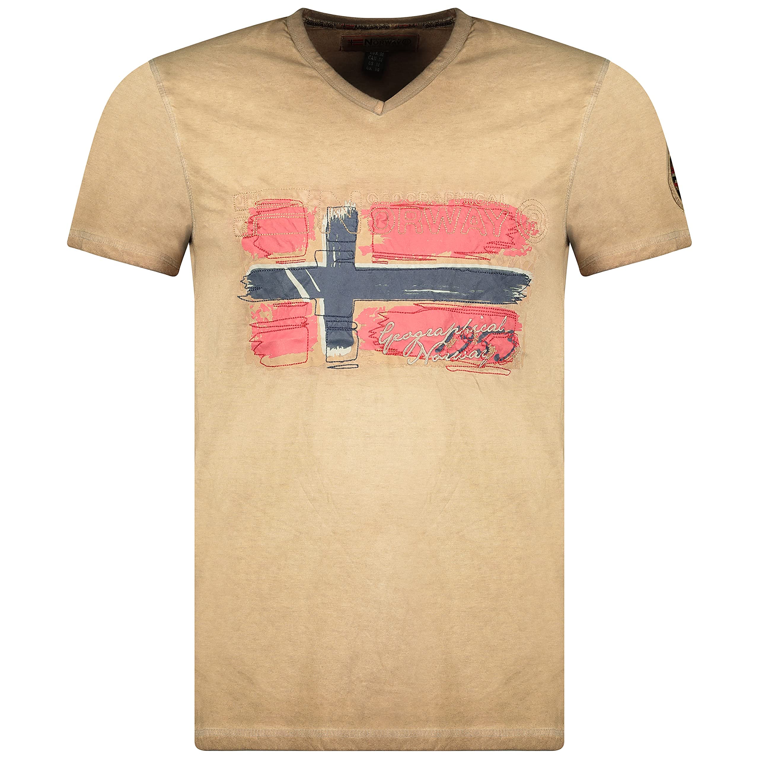 Geographical Norway JOASIS Men – Camiseta de algodón para Hombre, Casual, Estampado con Logotipo Impreso de Manga Corta – Cuello en V – Corte Ajustado para Hombre