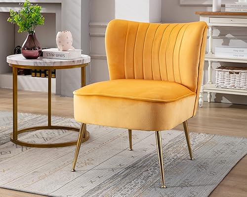 Miniatura 15 de Juego de 2 sillas decorativas de terciopelo, cómodas sillas de sala de estar, sin brazos, sofá individual lateral de mediados de siglo con patas