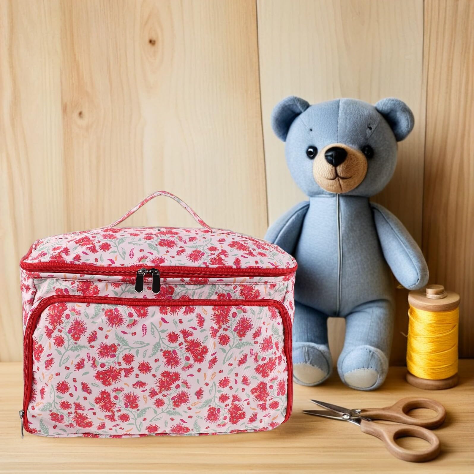 Aufbewahrungstasche für Strickgarn Häkelnadeln Wetterfeste Outdoor Garnbox mit Pusteblumenstickerei Geräumig Handlich Rot mit Trageschlaufe Häkel Organizer für Reisen