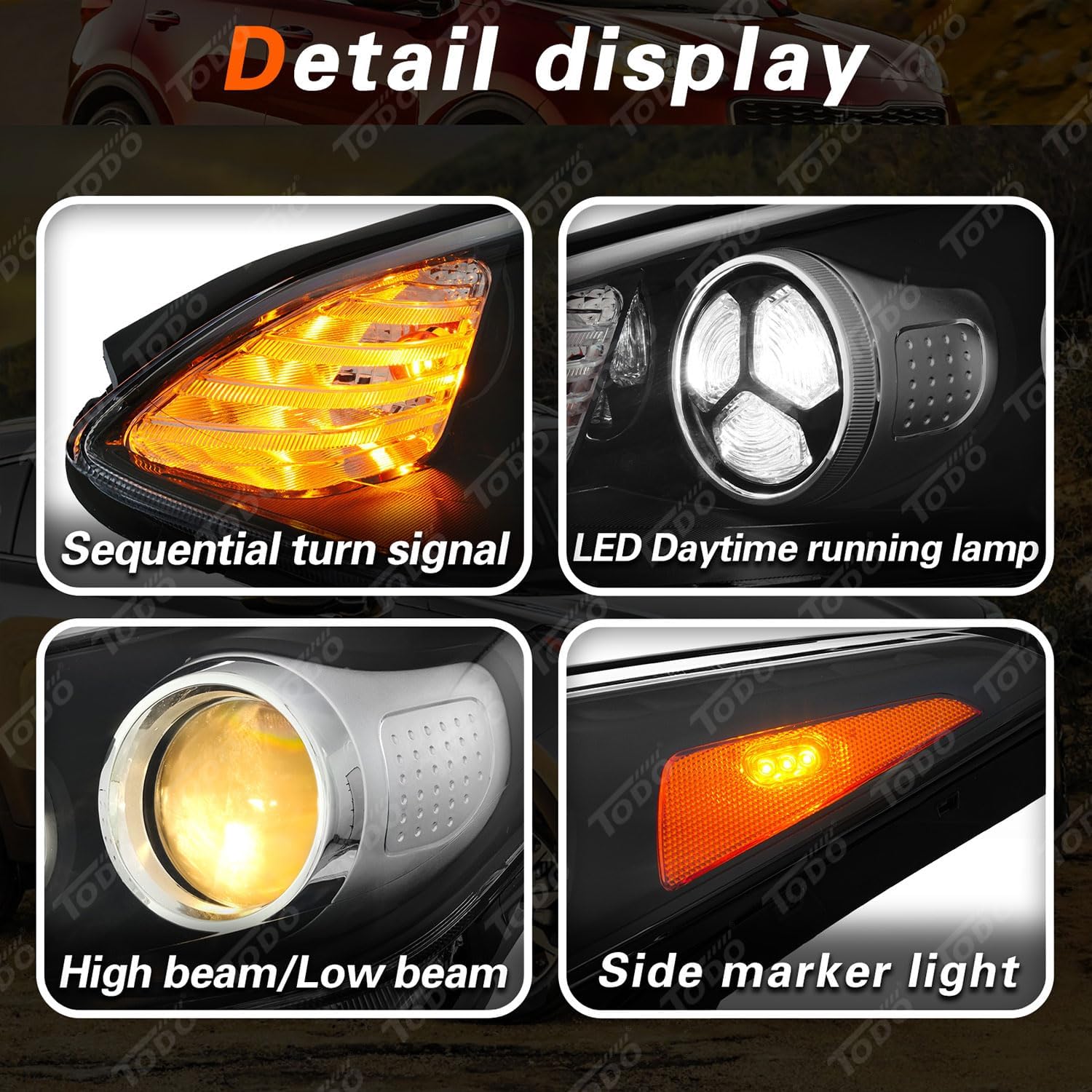 TODO Headlight Assembly Compatible with 2017-2022 Kia Sportage, Halogen Headlamp with LED DRL Left Driver & Right Passenger Side, Replacement for 92101-D9110 92102-D9110 92101-D9140 92102-D9140