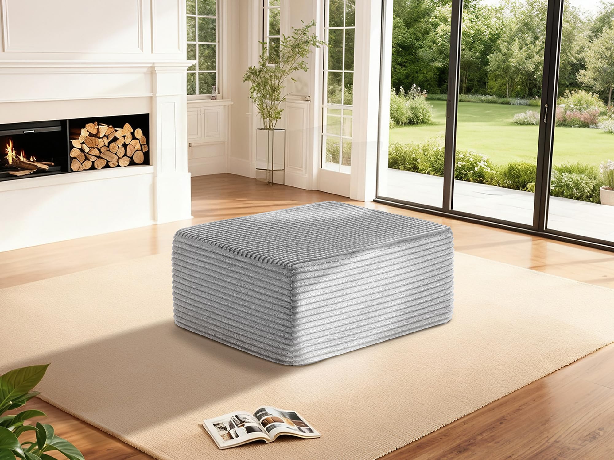 37" Cloud Sectional Couch Ottoman for Living Room, Extra Deep Seats No Assembly, Minimalist Modular Couch, Corduroy (Light Grey, Single Ottoman)