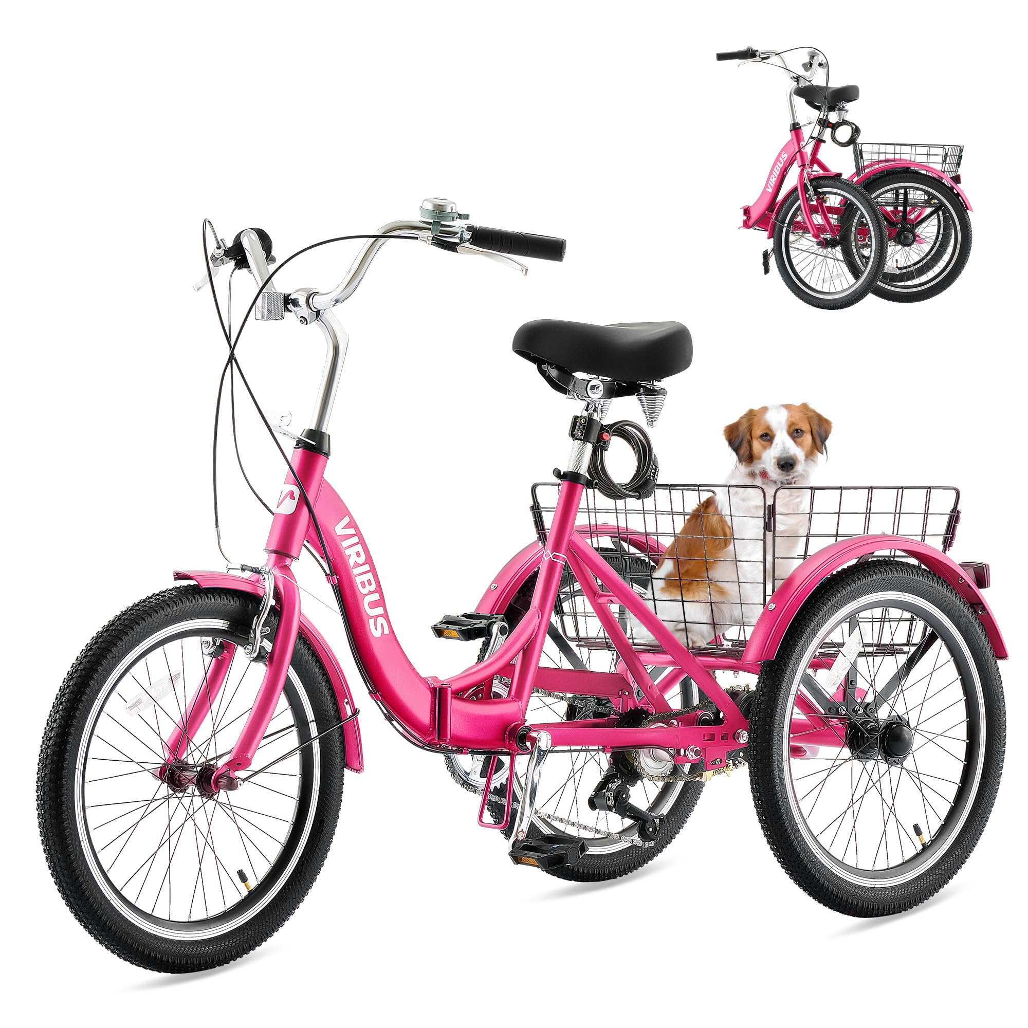 Viribus Folding Adult Tricycle, 20 inch Folding Tricycle for Adults with Lock, 7 Speed 3 Wheel Bike, Foldable Trike Collapsible Three Wheel Bike for Men Women Senior, 330lb.