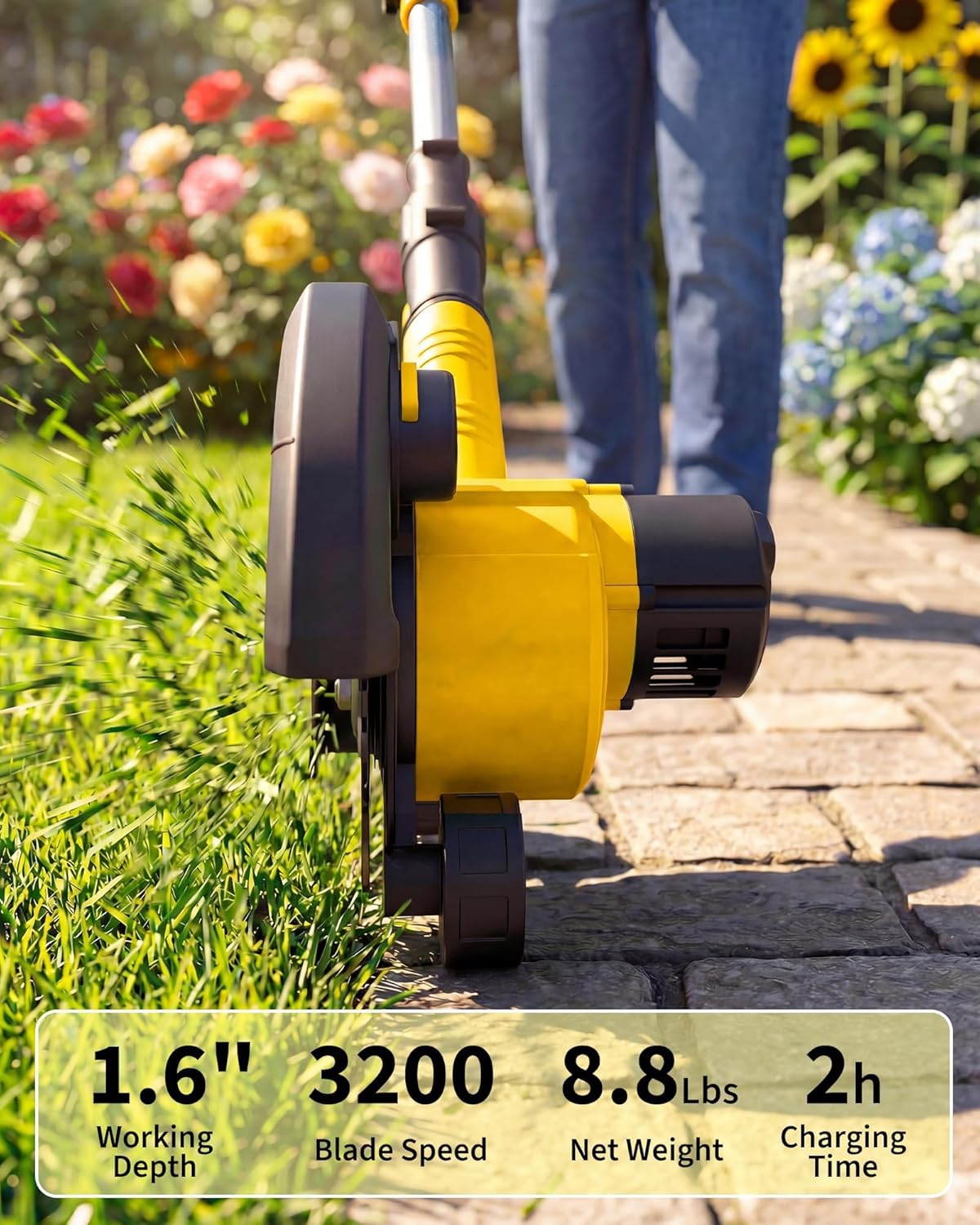 20V Cordless Lawn Edger, 4.0Ah Battery Powered, 9" Blade, Edger Lawn Tool with Dual Wheels, 3 Cutting Depths, Adjustable Handle, Electric Cordless Trencher for Yard, Garden, Lawn and Sidewalk, Yellow