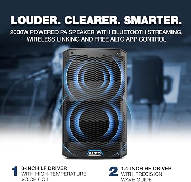 ALTO TS408 2000W 8 Powered PA Speaker with 3 Channel Mixer, Bluetooth Streaming, Wireless Loudspeaker Linking, DSP App