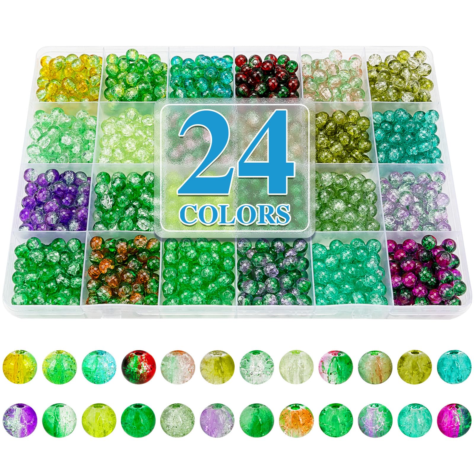 XSEINO About 1200pcs 6mm Green Crack Glass Beads Bracelet Making Kit