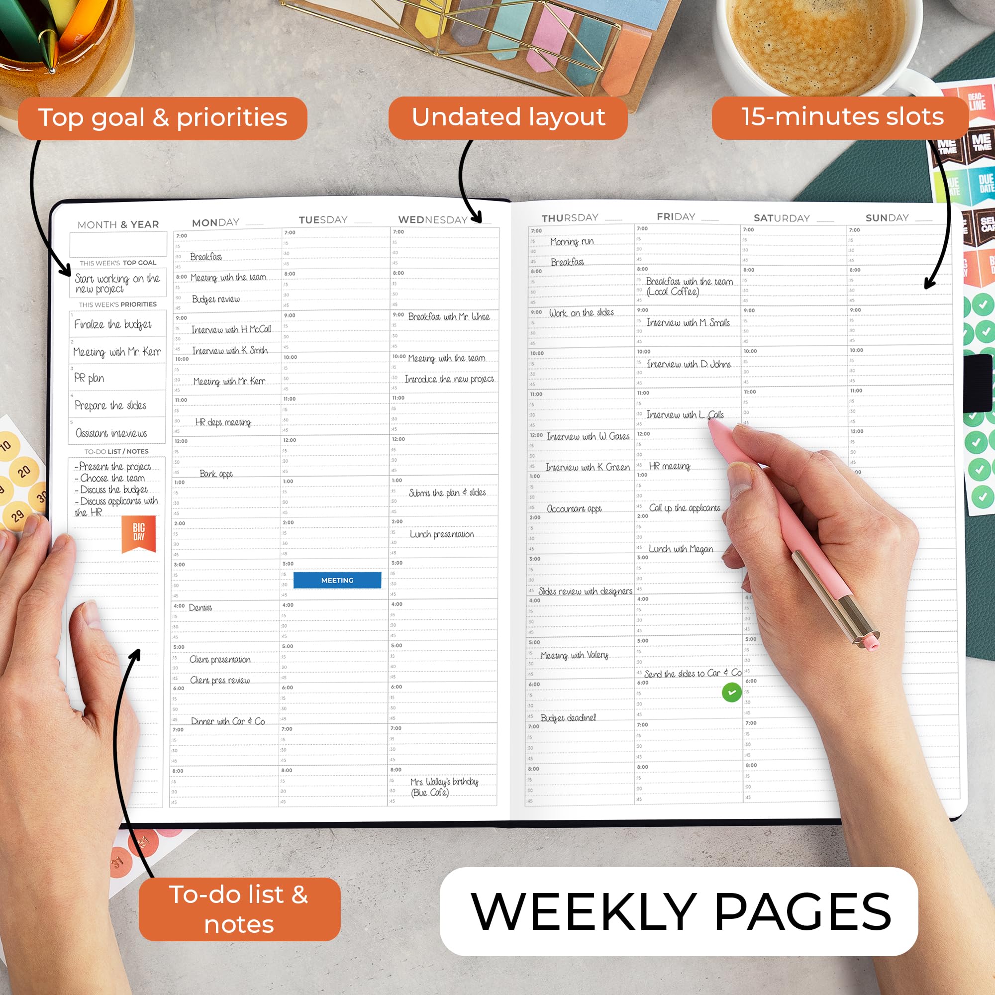 Clever Fox Appointment Book, Hourly Schedule Planner with 15-Minute Increments, Time Box Planner for Daily Work & To-Dos - Image 3
