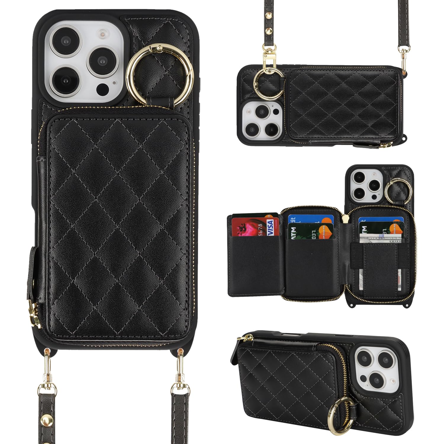 Crossbody Wallet Case for iPhone 16 Pro Max-Black