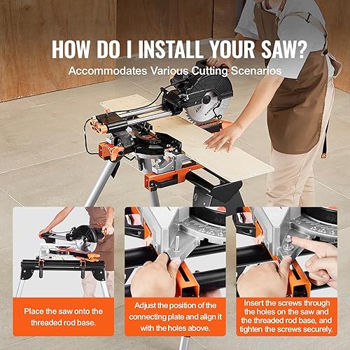 Vista 6 de VEVOR Soporte para sierra ingletadora, soporte de sierra de inglete plegable de 36 pulgadas con abrazadera de soporte de montaje integral, altura