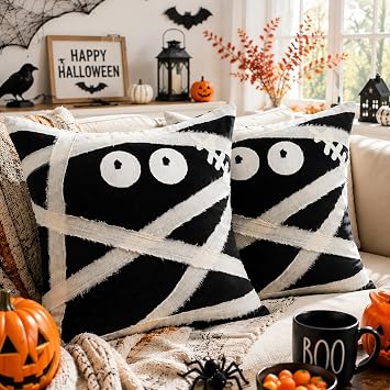2 Set Halloween Throw Pillow Covers 20x20 Inch Halloween Mummy Pillow Cover