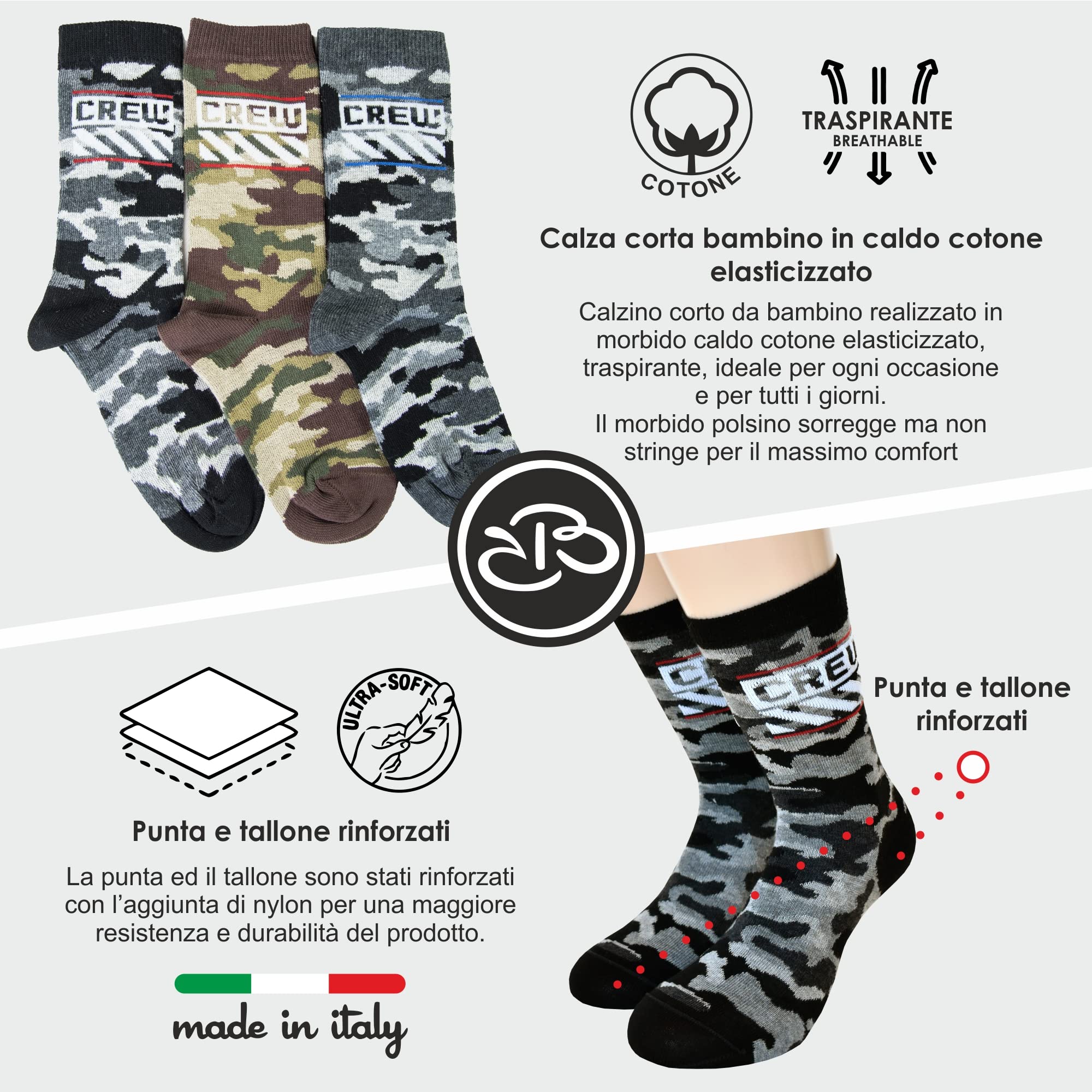 Renato Balestra 6 Paia - Calzini invernali bambino con punte e talloni rinforzati - Varie fantasie - Made in Italy - No pilling - Non lasciano segni