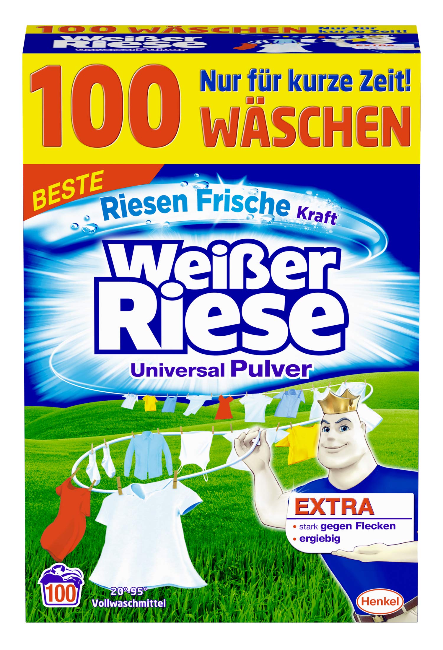 Weißer Riese Universal Pulver umweltfreundliches Waschmittel mit sommerlichem Duft, 1er Pack Großpackung Waschpulver (1 x 100 Waschladungen)