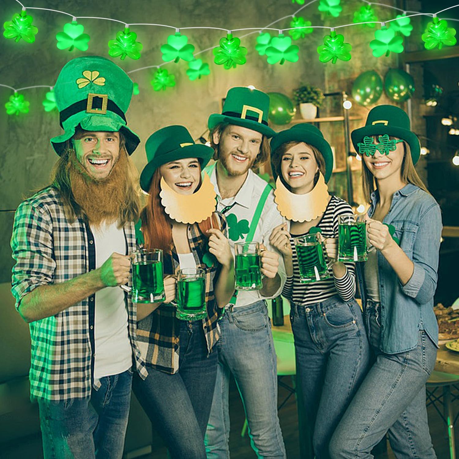 8.5Ft LED St Patricks Day Lights Shamrock Lights Plug in Lucky Shamrock String Lights Clover String Lights Outdoor Waterproof for St. Patrick's Day Decorations for Bedroom Home Garden Party, 0.48W - Image 3