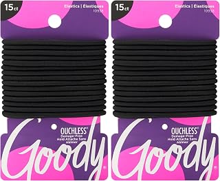 Goody Ouchless Hair Elastics – No Pull,No Breakage,Tangle-Free Hold for Thick,Curly,Coily & Textured Hair –,Black,Long-Lasting Ponytail Holders for Women & Men,15 Count (Pack of 2)