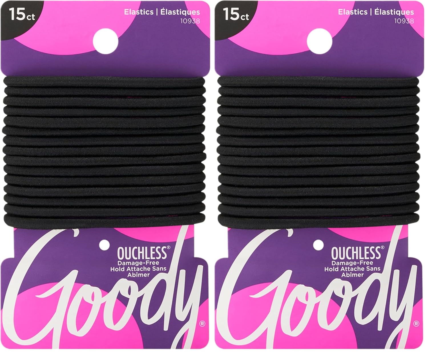 Goody Ouchless Hair Elastics – No Pull, No Breakage, Tangle-Free Hold for Thick, Curly, Coily & Textured Hair – 15 Count, Black, Long-Lasting Ponytail Holders for Women & Men