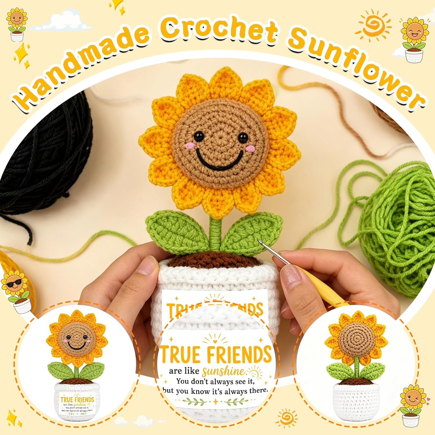 Friendship Gifts for Women Long Distance Friend Bestie Crochet Sunflower