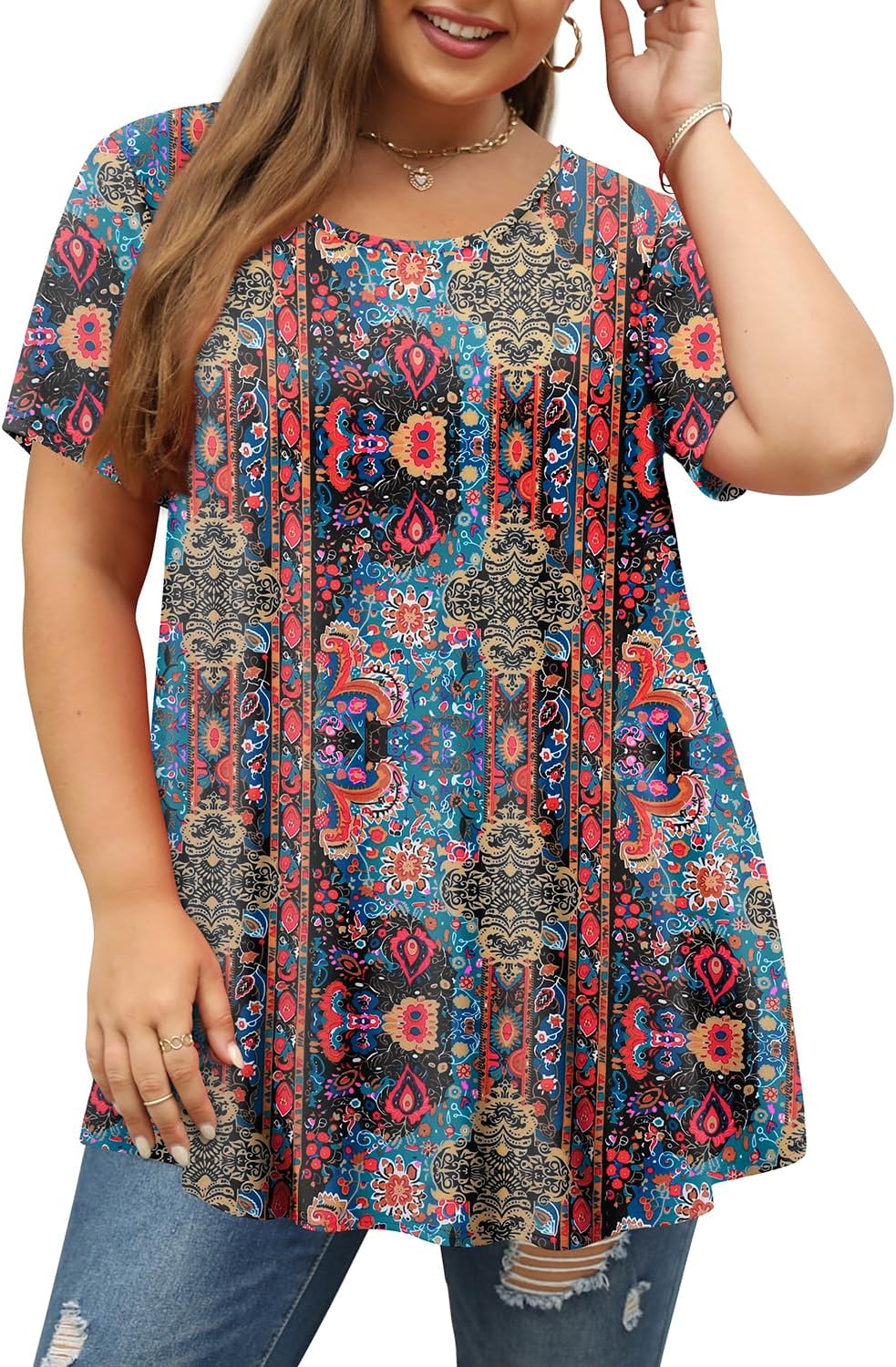 Magritta Plus Size Tops for Women Casual Summer Crew Neck Tunics Short Sleeve Loose Shirts Blouses 1X-5X - Image 2