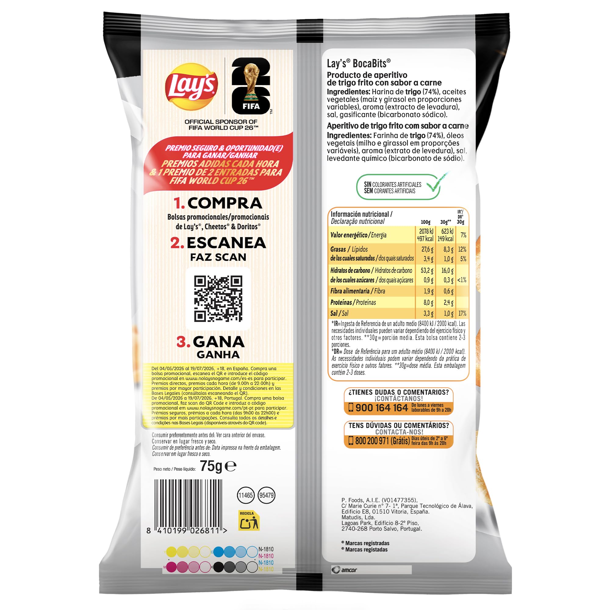Lay's Bocabits, Snack de corteza de trigo con sabor a carne, Producto de Aperitivo, bolsa individual, 75gr