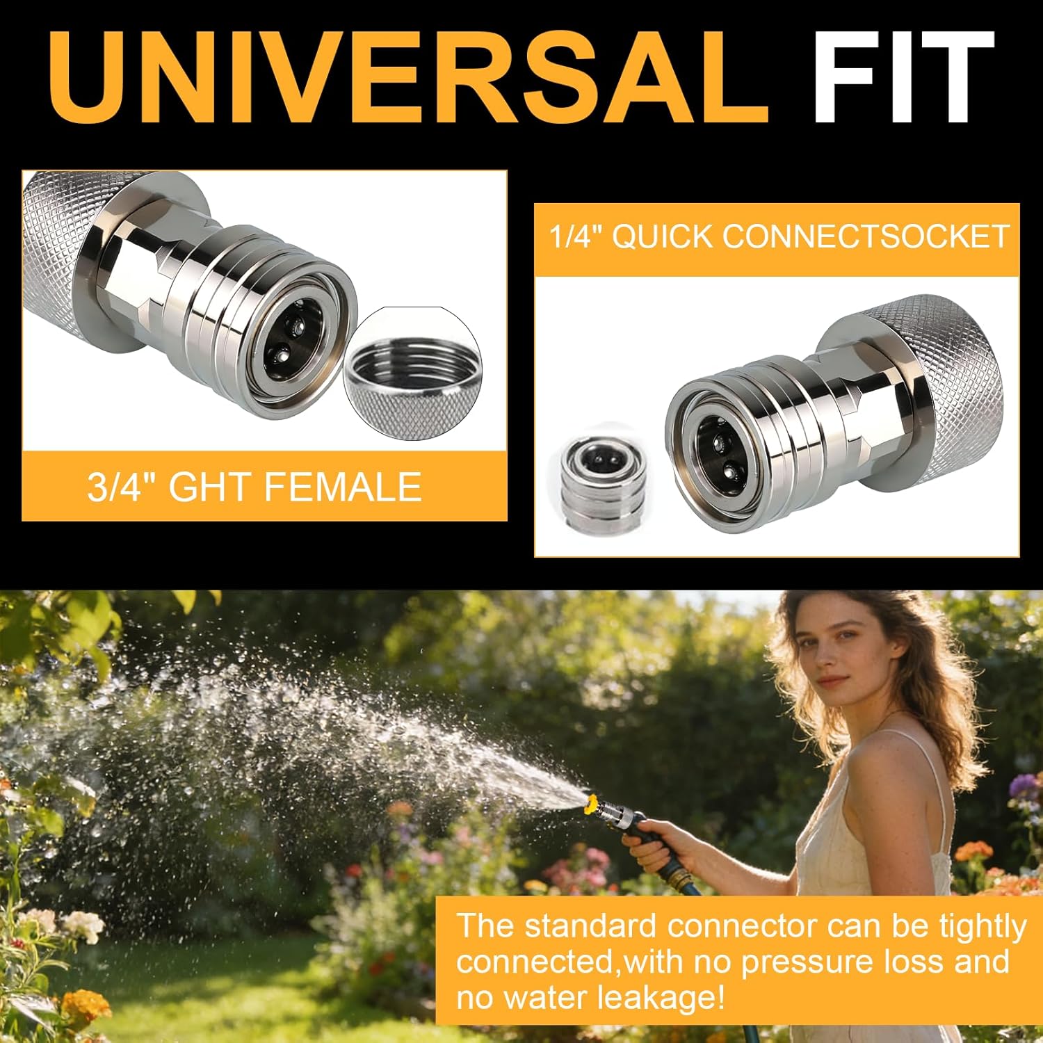 Garden Hose to Mini Power Washer Adapter - 3/4" GHT to 1/4" Connector, Stainless Steel Pressure Washer Attachment with 5 Nozzle Set, Convert Water Hose to Power Washer(Connector +5 Nozzle Set)