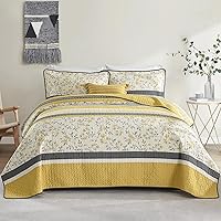 Vista 10 de KALOOLA Juego de edredón de granja tamaño King, 100% algodón, suave, ligero, acolchado con 2 fundas de almohada, patrón de rayas botánicas neutras