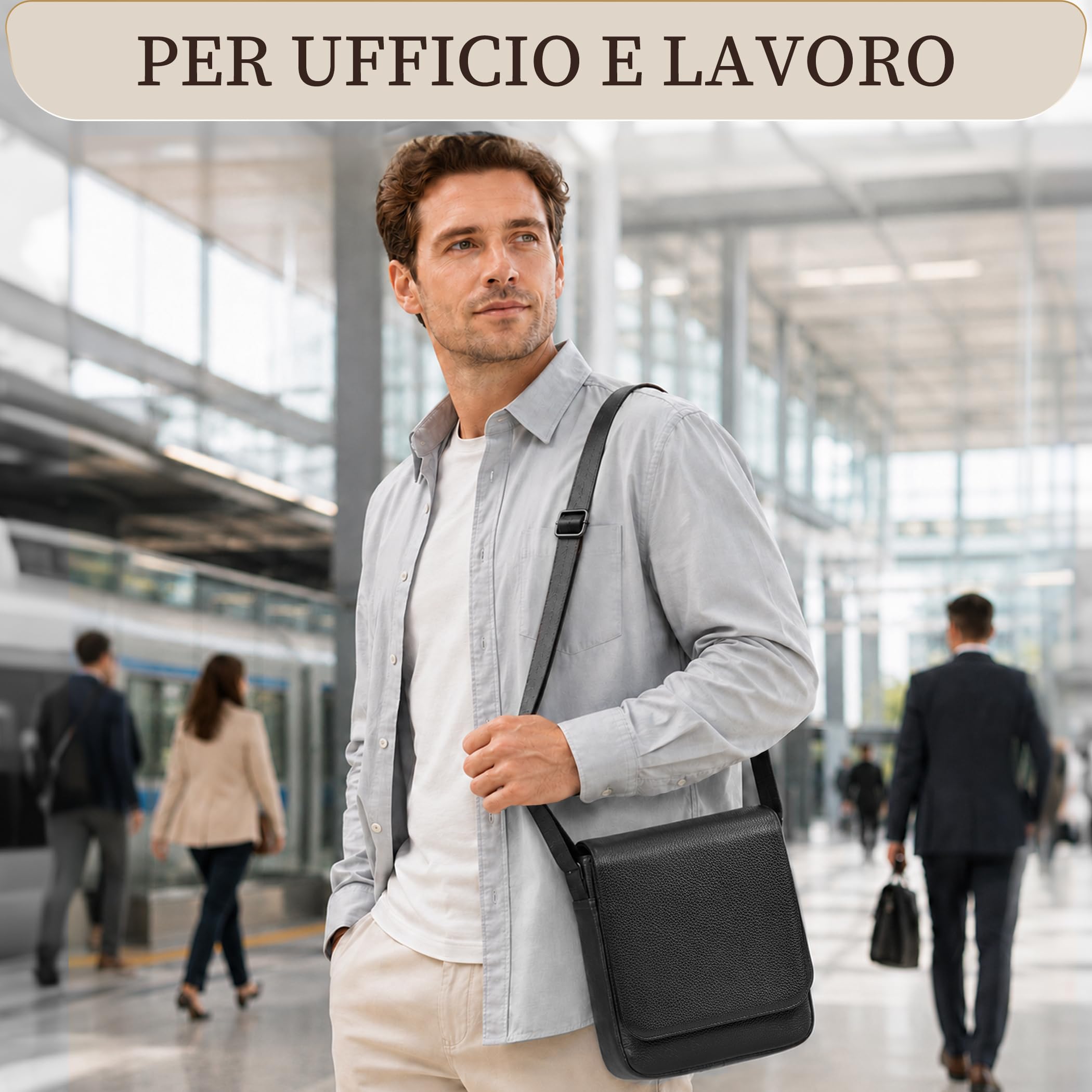 Eshow Borsello Uomo Tracolla in Pelle Genuina con Protezione RFID | Borsa Antifurto per Lavoro Viaggio e Tempo Libero