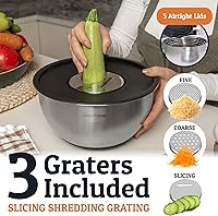 Vista 3 de Priority Chef Juego de tazones para mezclar de acero inoxidable con tapas, cuencos de metal con tapas herméticas, ralladores, base antideslizante