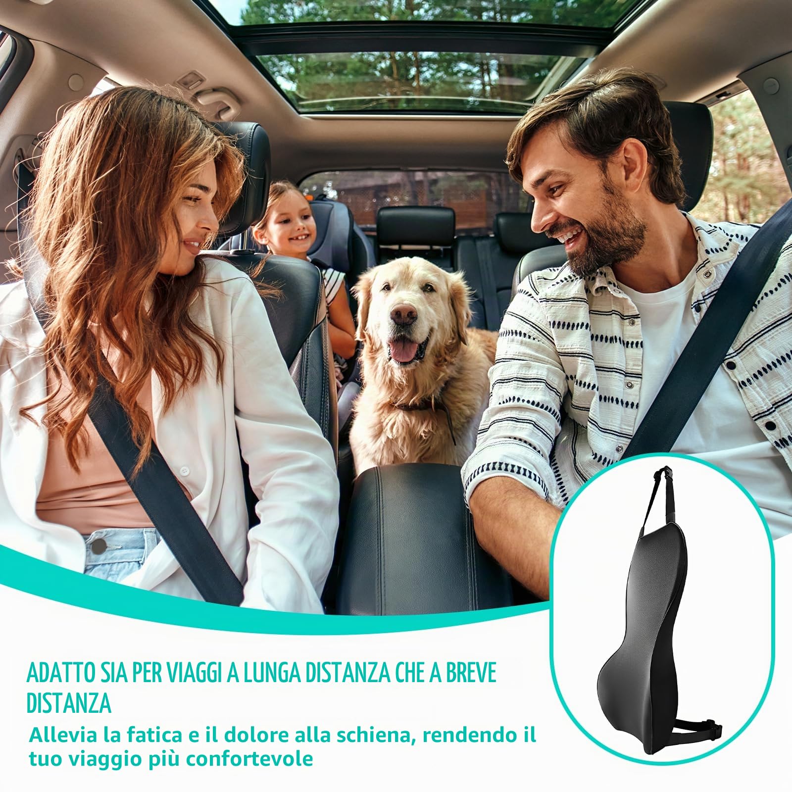 Cuscino lombare in memory foam, cuscino posteriore per sedili auto, supporto lombare per conducente (A)