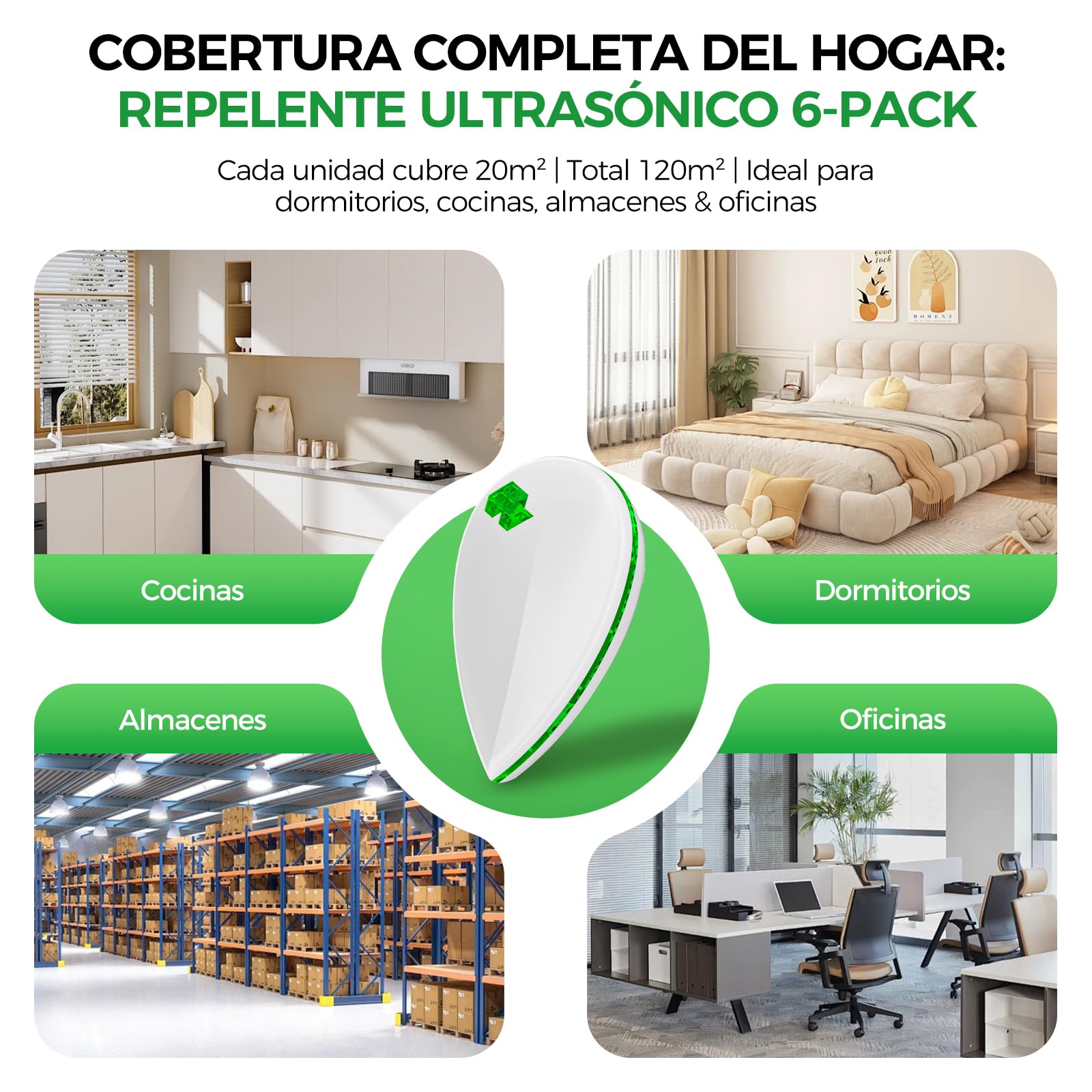 6 Pack Antimosquitos Electrónico Repelente Ultrasónico de Plagas - Repelente Mosquitos Ultrasónico 3 Modes Anti Cucarachas, Moscas,Ratones,Arañas,100% Inofensivo para Mascotas y Humanos