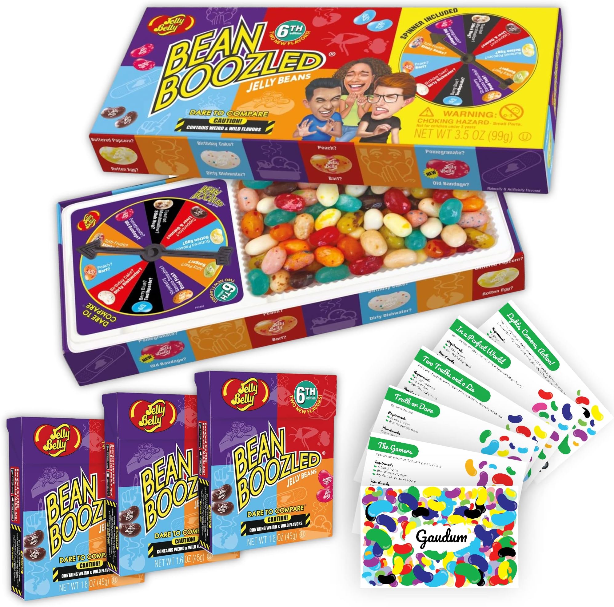 Jelly Belly Bean Boozled Jelly Beans Game NEW EDITION + 3 Bean Boozled Refills + 5 Gaudum Game Cards | Teen Version