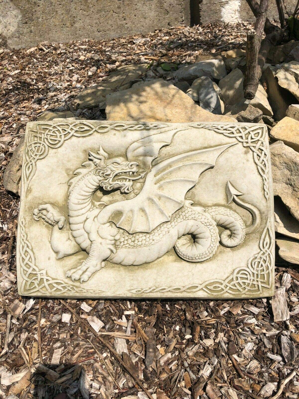 Celtic Welsh Dragon Plaque Statue | Reconstituted Stone Concrete Hanging Outdoor Garden Ornament