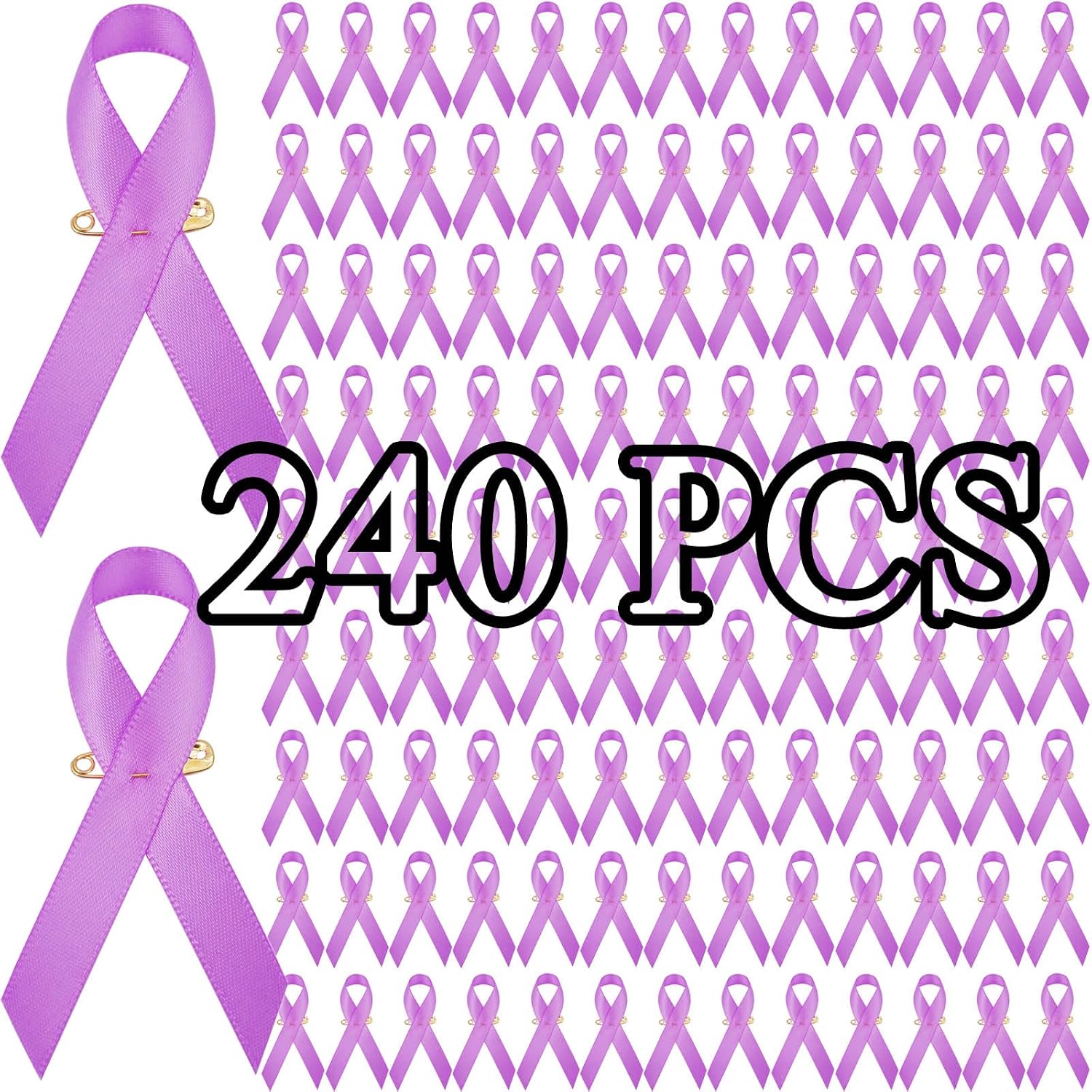 360 Pcs Purple Ribbon Satin Awareness Ribbons with Safety Pins Domestic Violence Alzheimers Lupus Health Pancreatic Cancer Awareness Pins Support Bulk Items