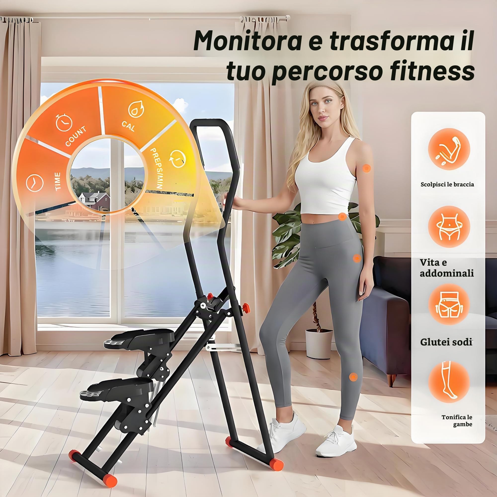 2026 Stair Stepper Home Fitness - Scaletta pieghevole con 3 livelli di resistenza, portata 110 kg e manubrio regolabile, allenamento completo Vertical Climber con display LCD per casa/ufficio