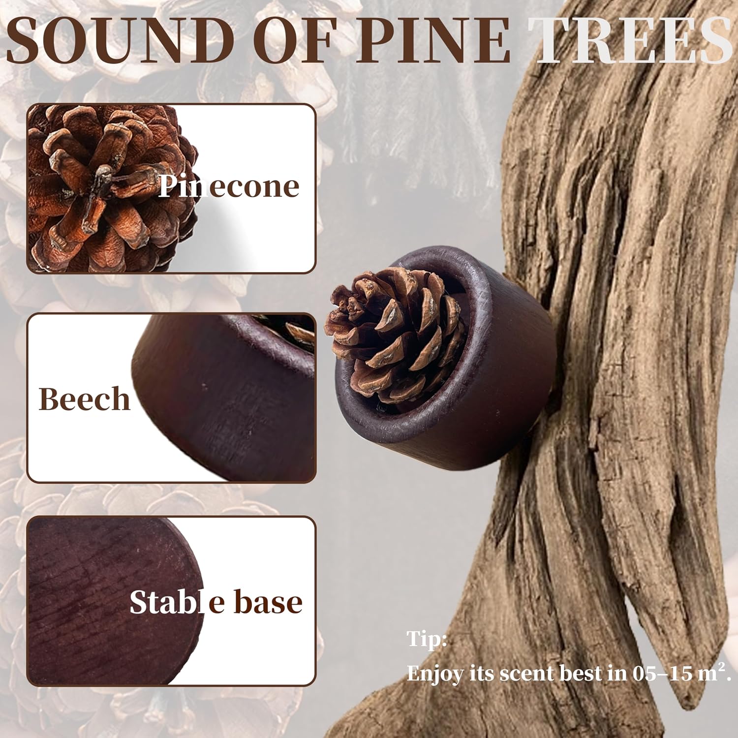 Pinecone Passive Diffuser - 2 Pack Natural Materials Essential Oil Diffusers Set, Needed for Small Spaces, Aromatherapy for Desk, Office, Home, Bedroom or Car Decor