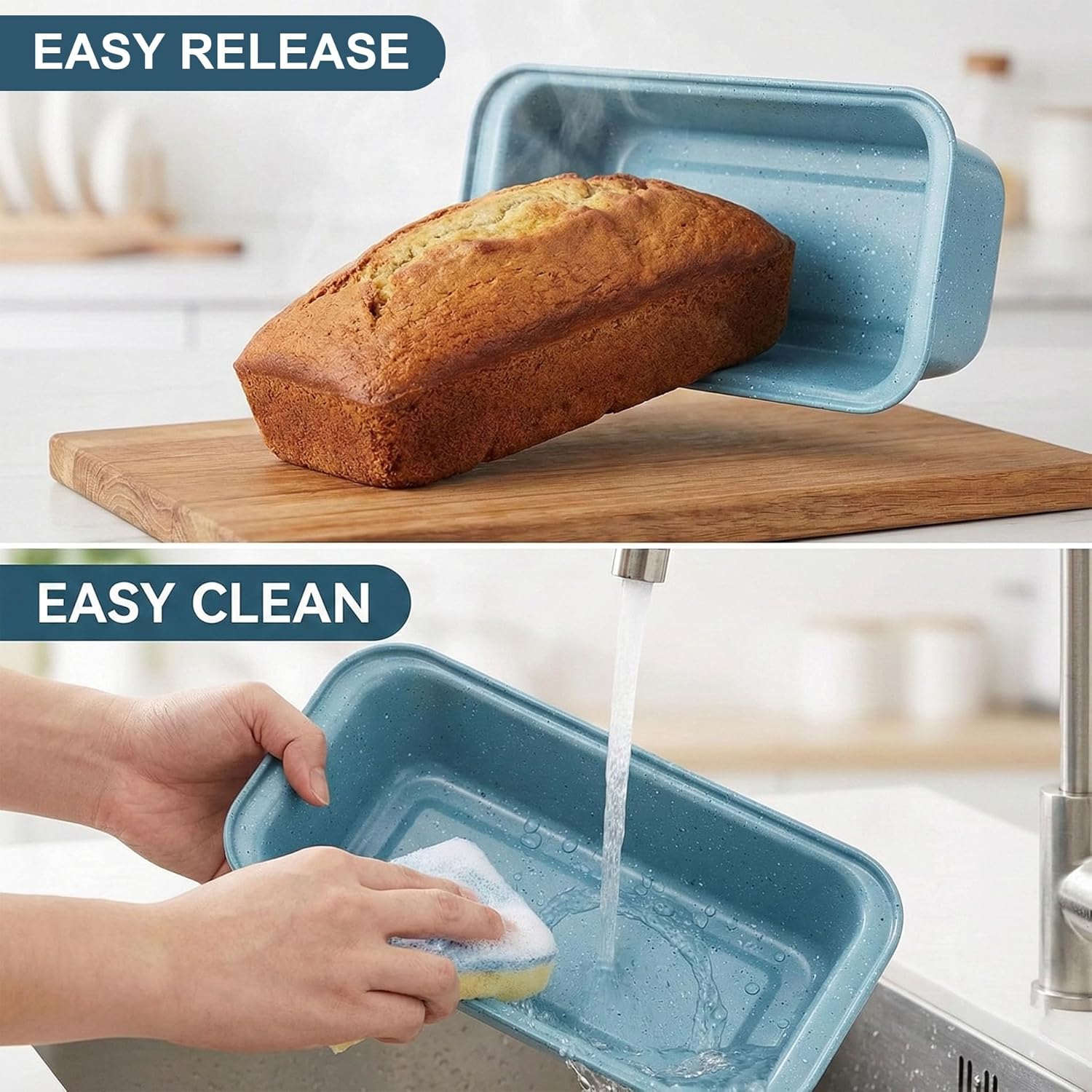 3-Piece Nonstick Loaf Pan, 9x5 Inch Carbon Steel Bread Pans for Baking Homemade Cakes & Sourdough, 450°F Oven Safe Professional Bakeware for Easy Release & Cleaning - Image 5