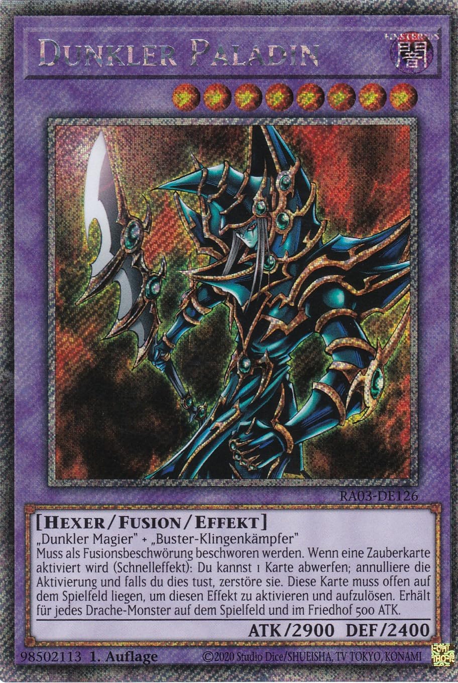 RA03-DE126 - Dunkler Paladin - Platinum Secret Rare - Deutsch - 1. Auflage - Quarter Century Bonanza - mit LMS Trading Fieldcenter-Karte Yugioh