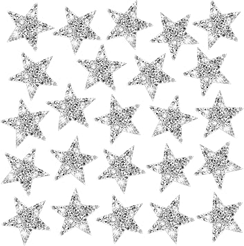 Janinka 24 Pcs Star Rhinestone Patches Iron on for Clothes DIY,Star,Silver