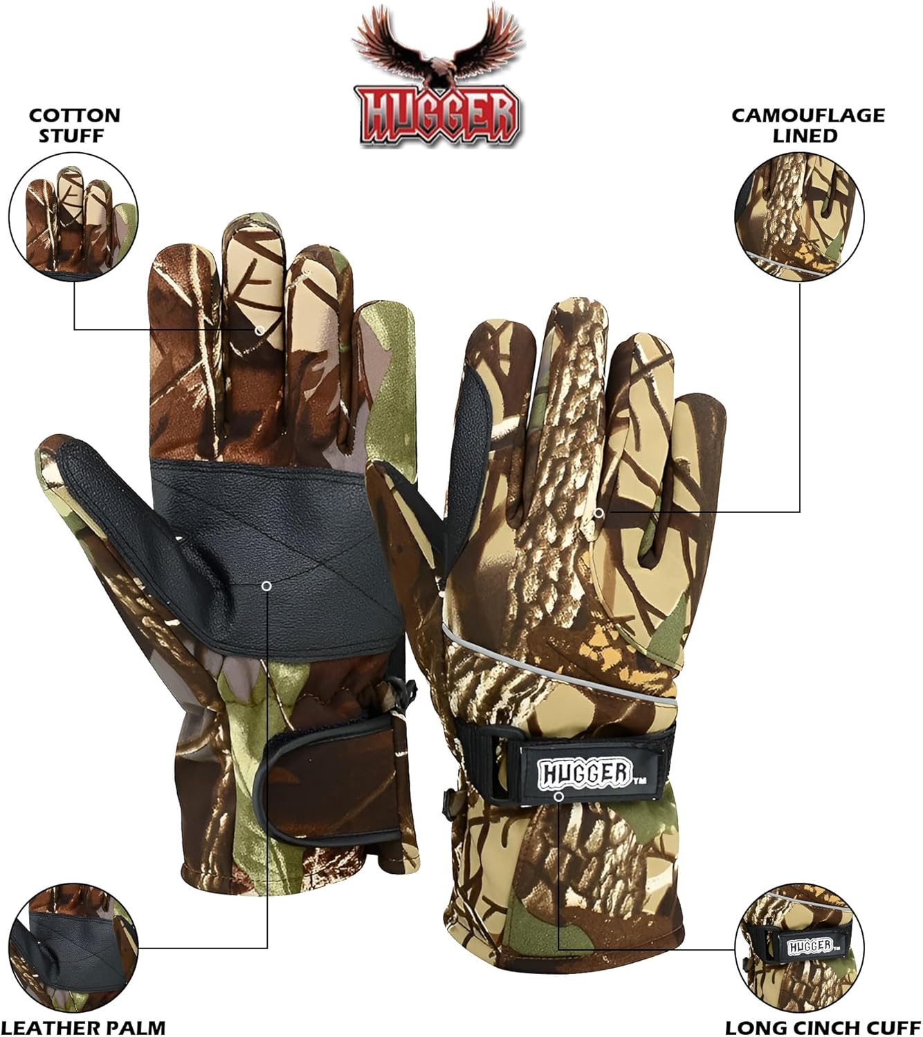 Hugger Men's Camouflage Fully Lined Glove for Hunting, Hiking, and Off-Roading