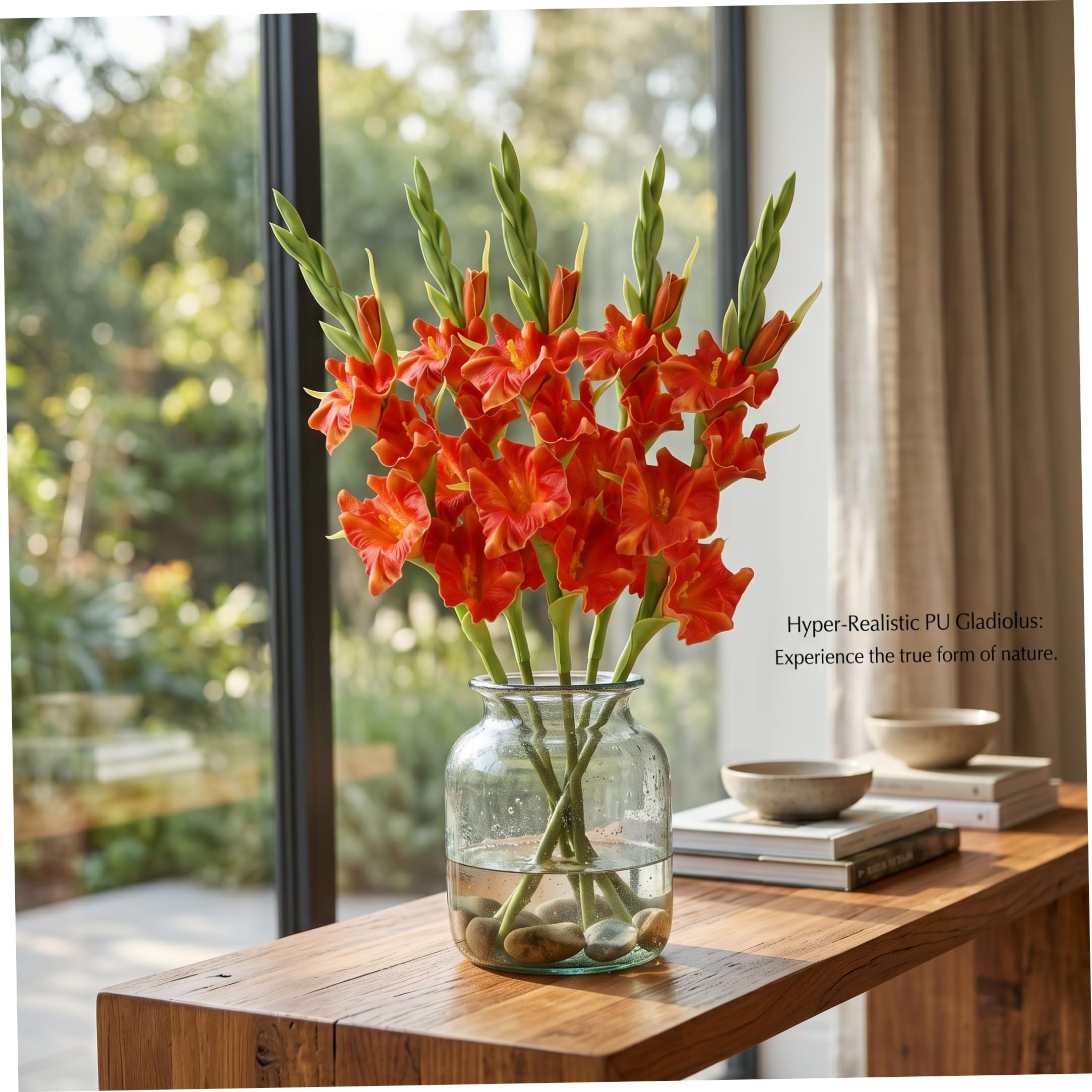 6 Stück Gladiolen, künstliche Blumen, 55, 9 cm, realistische Kunstblumen für Vasen, Blumenstiele für Heimdekoration, Orange