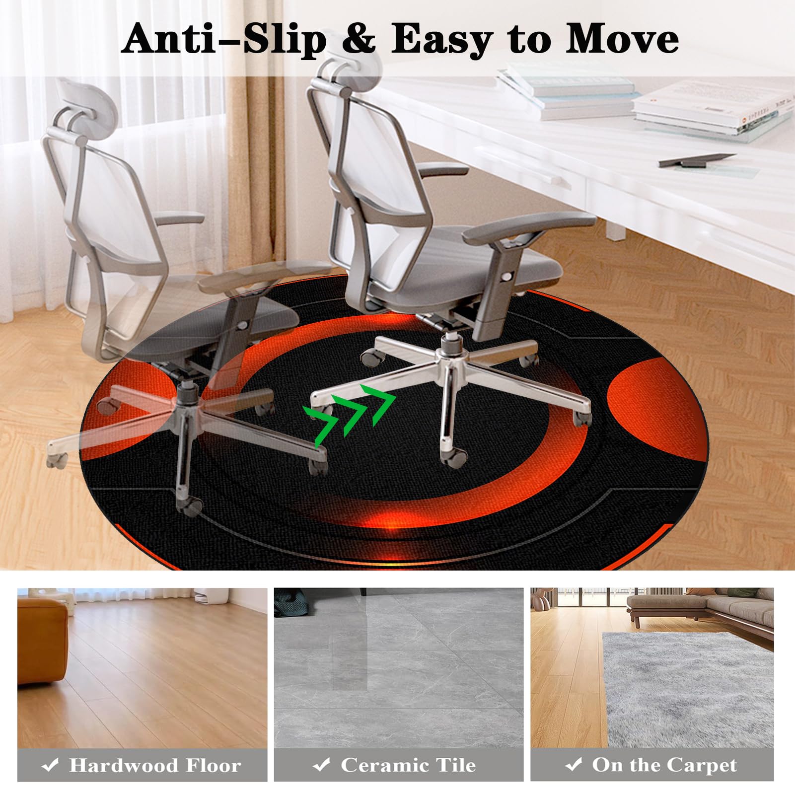 Tappeto Sedia Ufficio Gaming Antiscivolo 130 cm Tappetino per Sedia a Rotelle, Tappetino Gaming Pavimento Rotondo, Tappeto Salvapavimento per Casa, Tappetino Protettivo per Pavimenti Duri