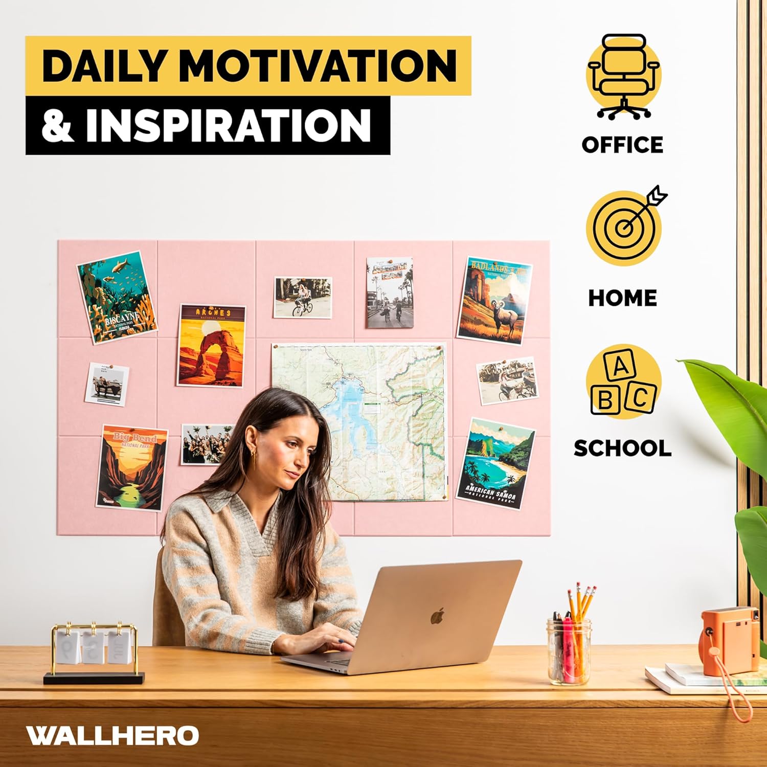 Vision Board - Cork Board for Walls, 59" x 36" | 15 Pack | Cork Board Tiles, Felt Bulletin Board, Large Corkboard, Cork Panel for Office, Felt wall Panels, Cork Panels, Corkboard Roll (Pink)